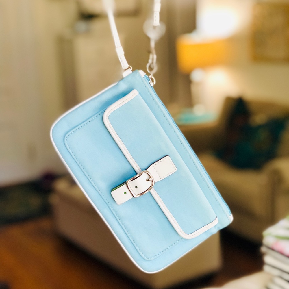 Teal Blue and White Coach Wristlet